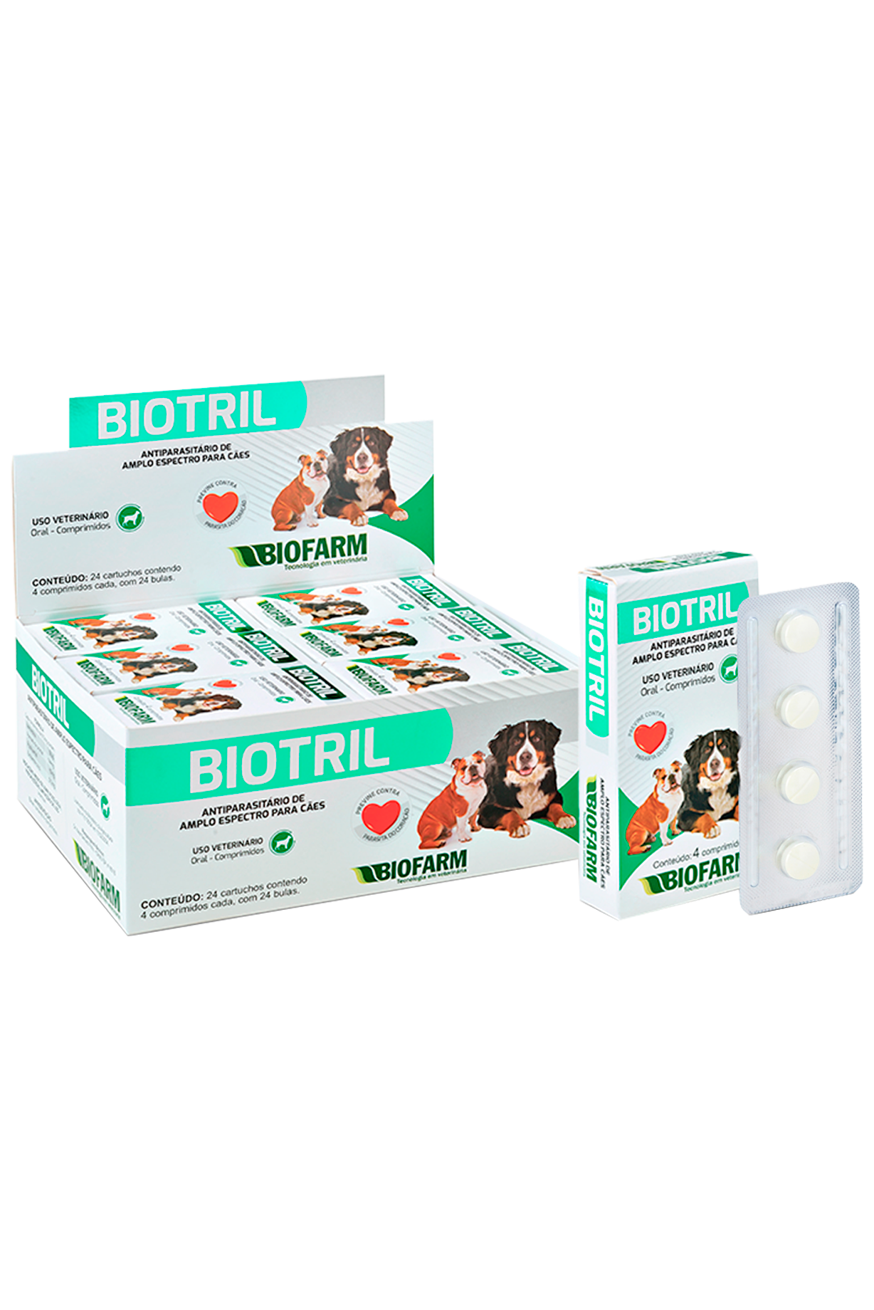 ANTIPARASITÁRIO DE AMPLO ESPECTRO PARA CÃES BIOTRIL 4 COMPRIMIDOS - BIOFARM