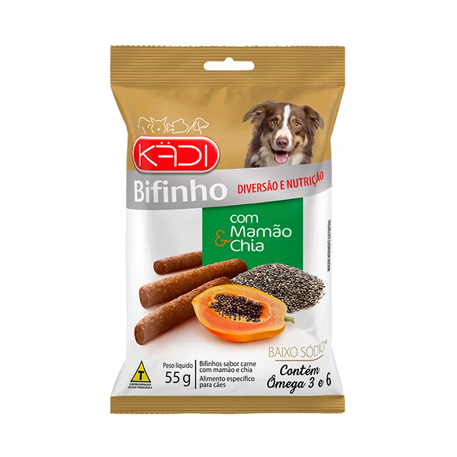 SNACK PARA CÃES BIFINHO KADI SABOR MAMÃO E CHIA 55G - KADI