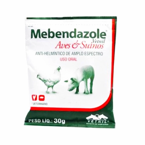 ANTI-HELMÍNTICO DE AMPLO ESPECTRO MEBENDAZOLE PARA AVES E SUÍNOS 30G - VETNIL