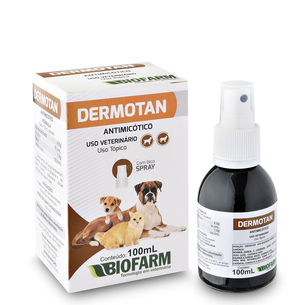ANTIMICÓTICO DERMOTAN SPRAY PARA CÃES E GATOS 100ML - BIOFARM