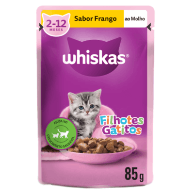 RAÇÃO ÚMIDA WHISKAS SACHÊ FRANGO AO MOLHO PARA GATOS FILHOTE 85G