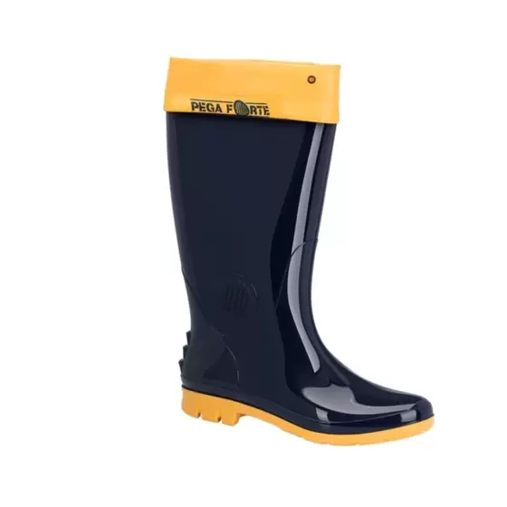 BOTA GALOCHA PVC PEGA FORTE CANO LONGO AJUSTÁVEL AZUL E AMARELO N°37 - GRENDENE