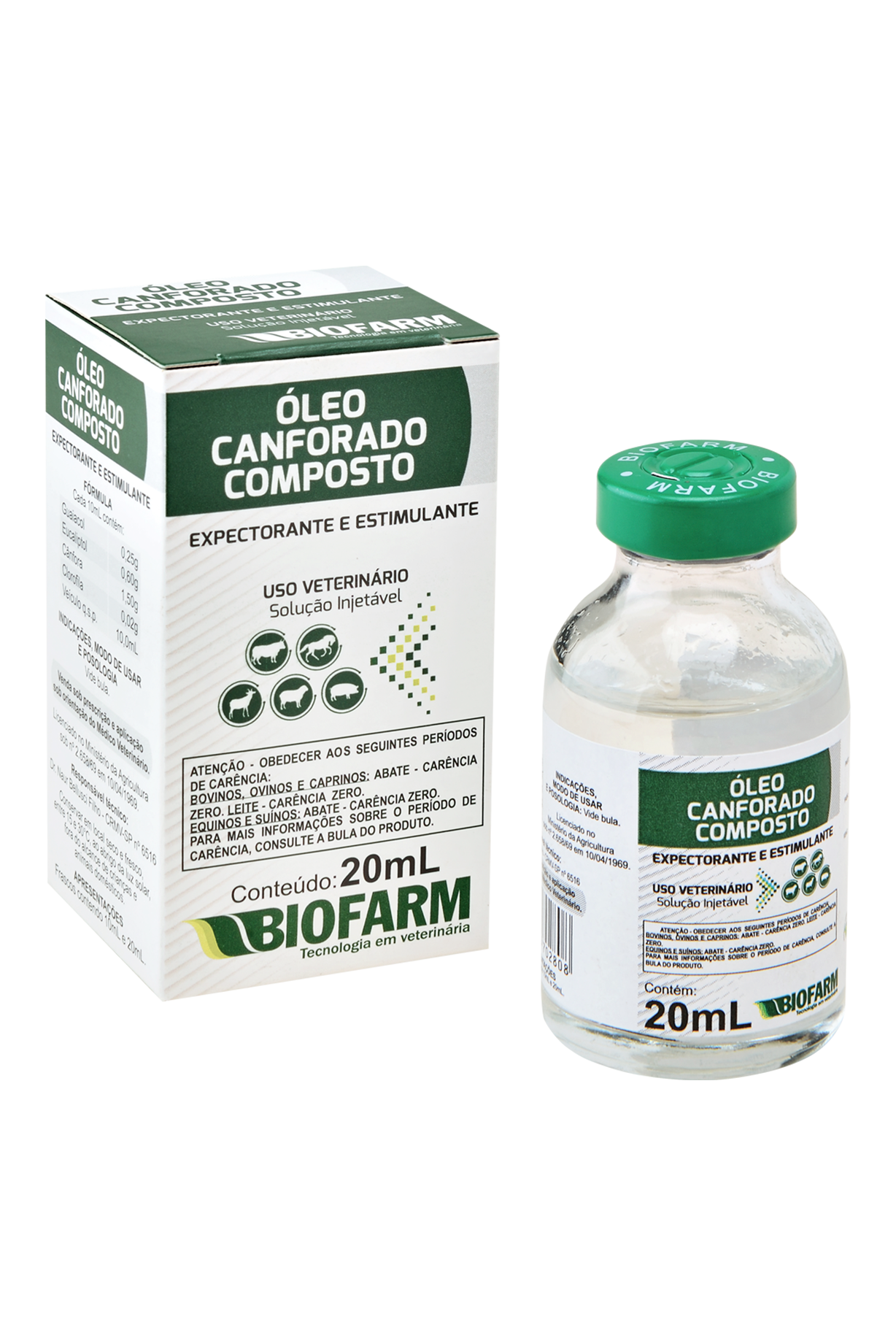 EXPECTORANTE E ESTIMULANTE ÓLEO CANFORADO COMPOSTO 20ML USO INJETÁVEL - BIOFARM