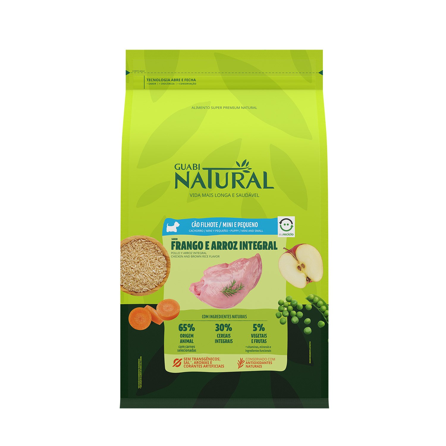 RAÇÃO GUABI NATURAL CÃO FILHOTE MINI E PEQUENO FRANGO E ARROZ INTEGRAL 1KG