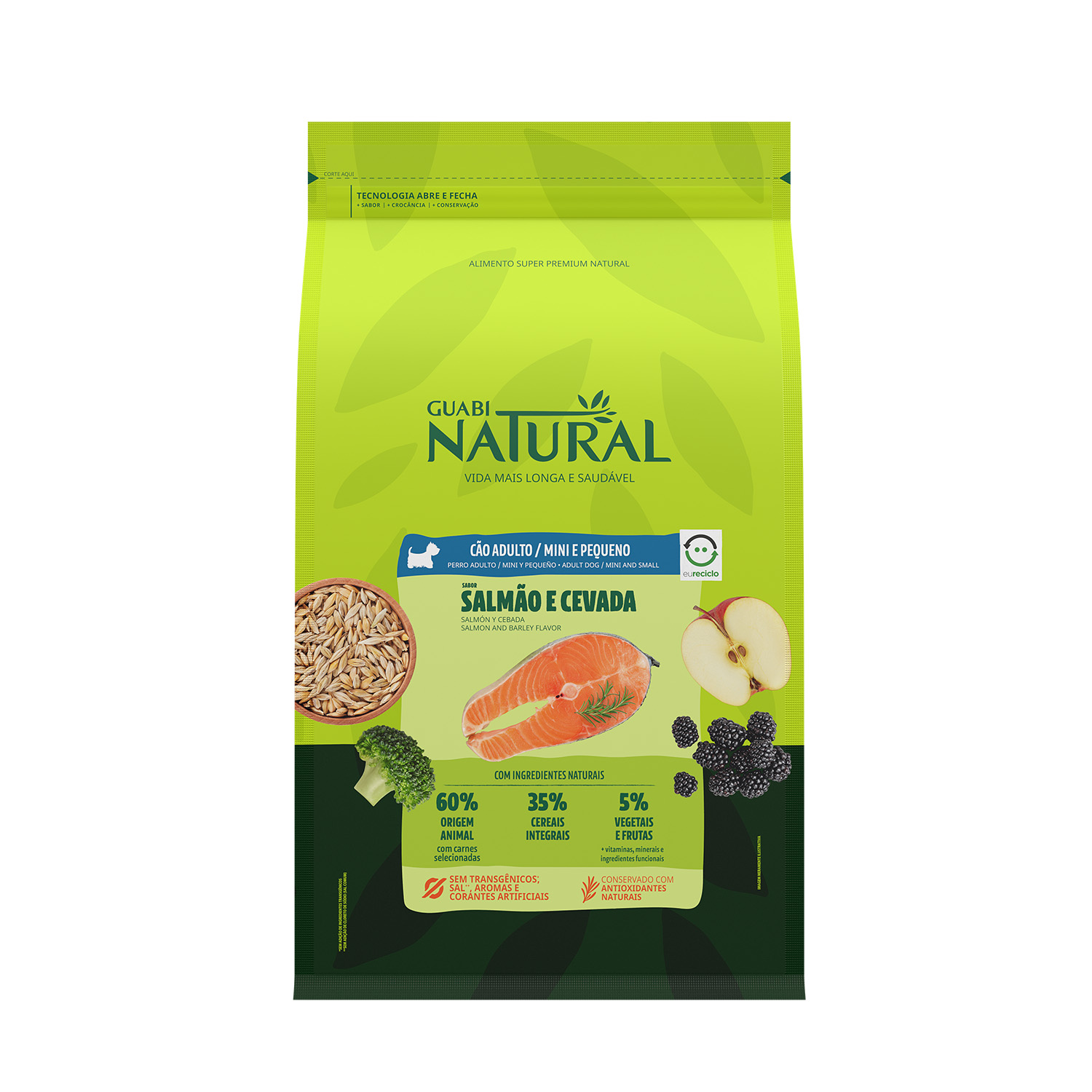 RAÇÃO GUABI NATURAL CÃO ADULTO MINI E PEQUENO SALMÃO E CEVADA 1KG