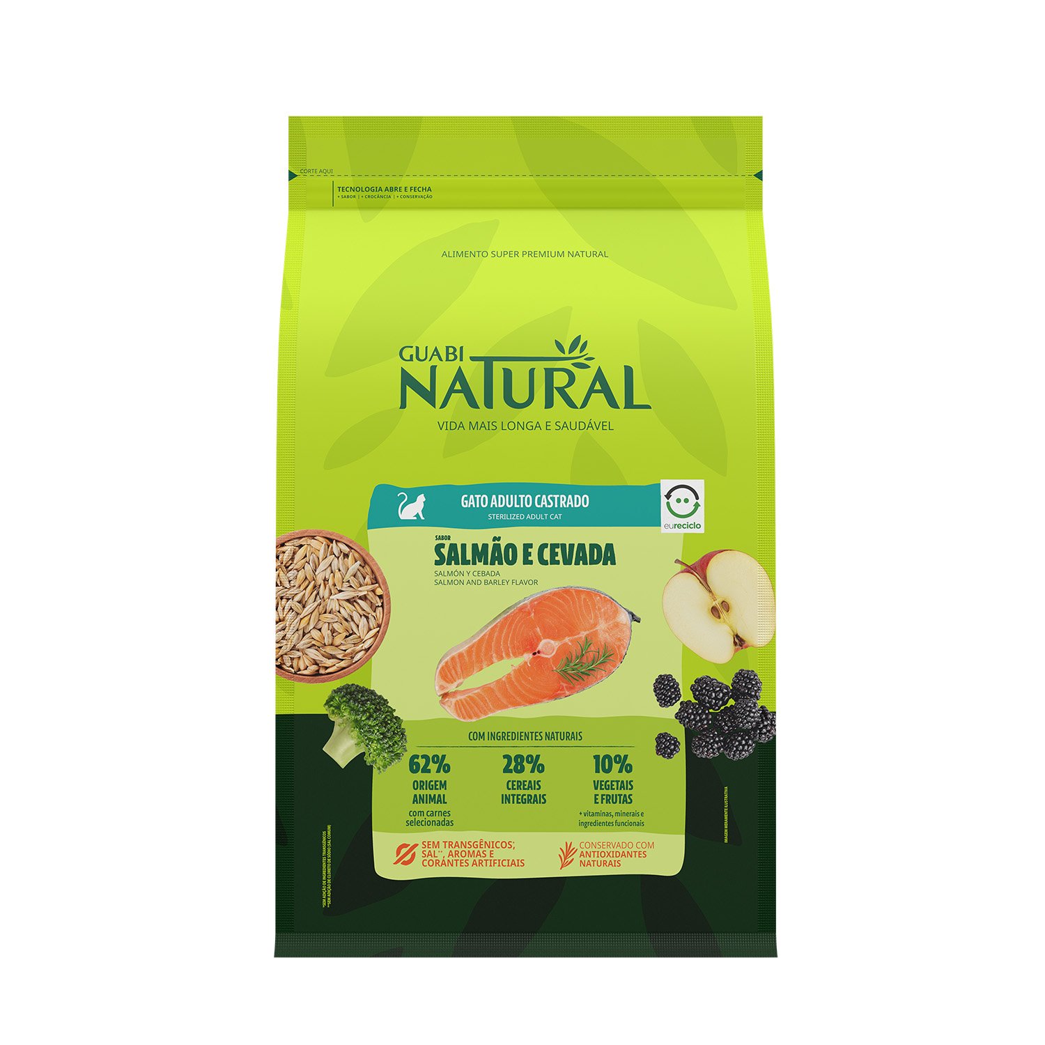 RAÇÃO GUABI NATURAL GATO ADULTO CASTRADO SALMÃO E CEVADA 1,5KG