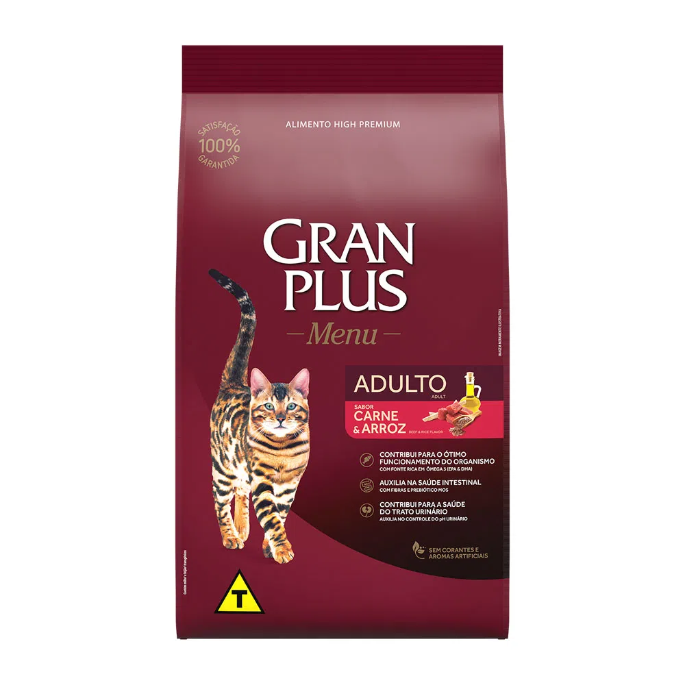 RAÇÃO GRANPLUS MENU GATO ADULTO CARNE E ARROZ 10,1KG