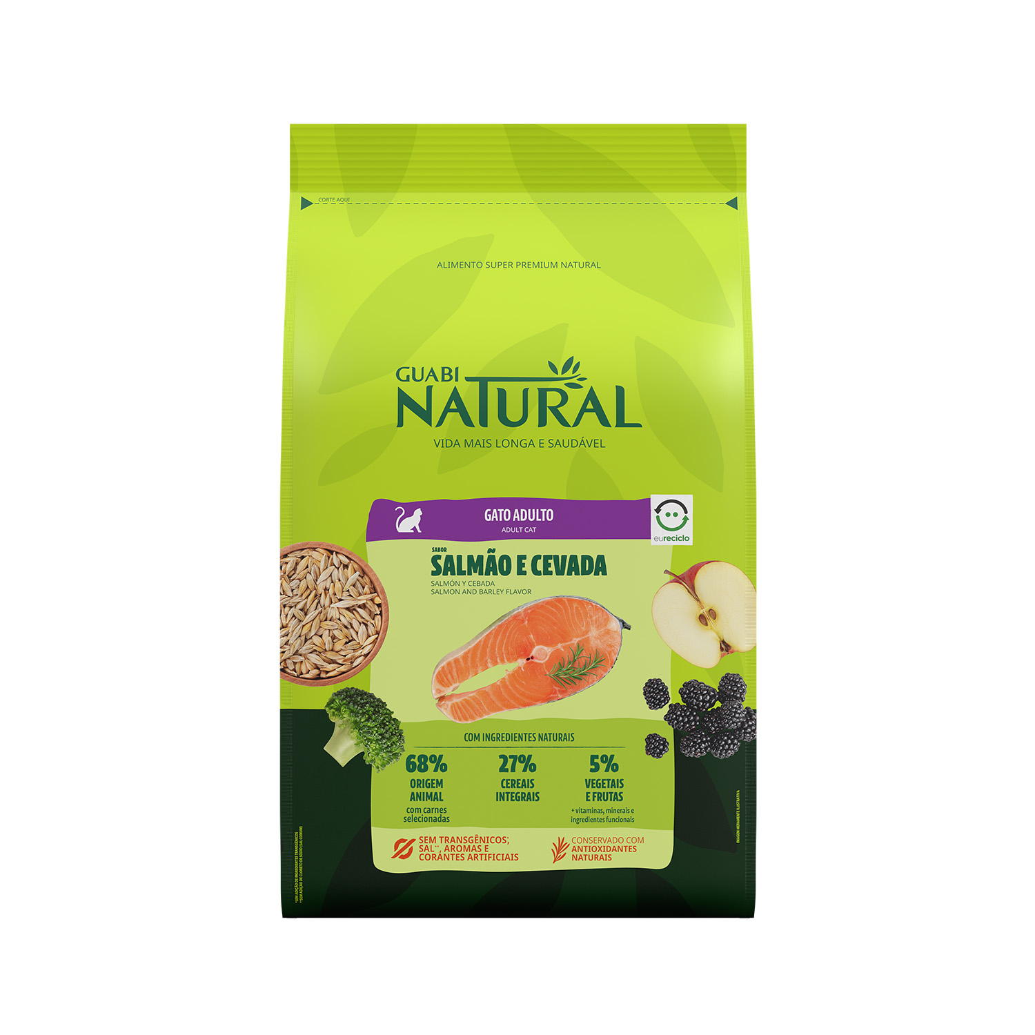 RAÇÃO GUABI NATURAL GATO ADULTO SALMÃO E CEVADA 7,5KG