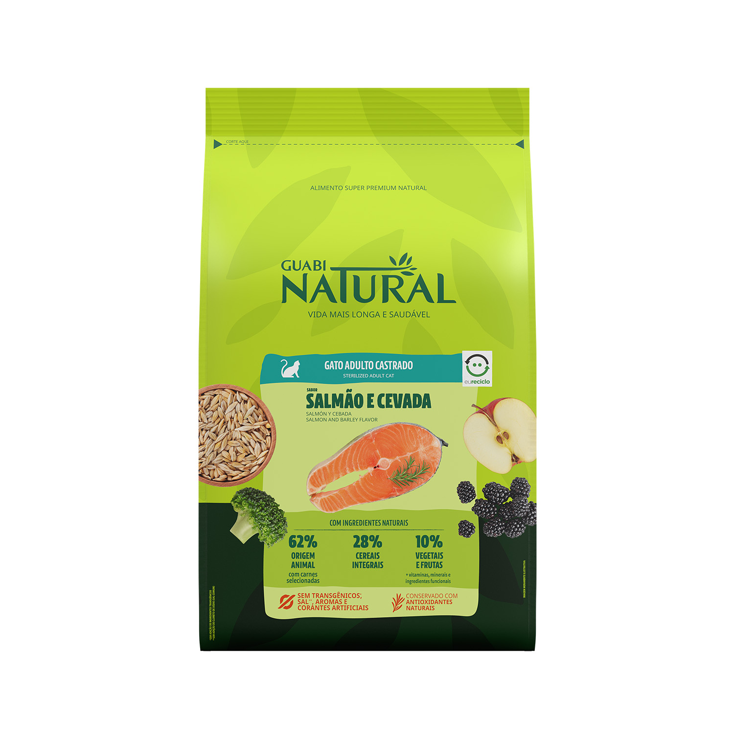 RAÇÃO GUABI NATURAL GATO ADULTO CASTRADO SALMÃO E CEVADA 7,5KG