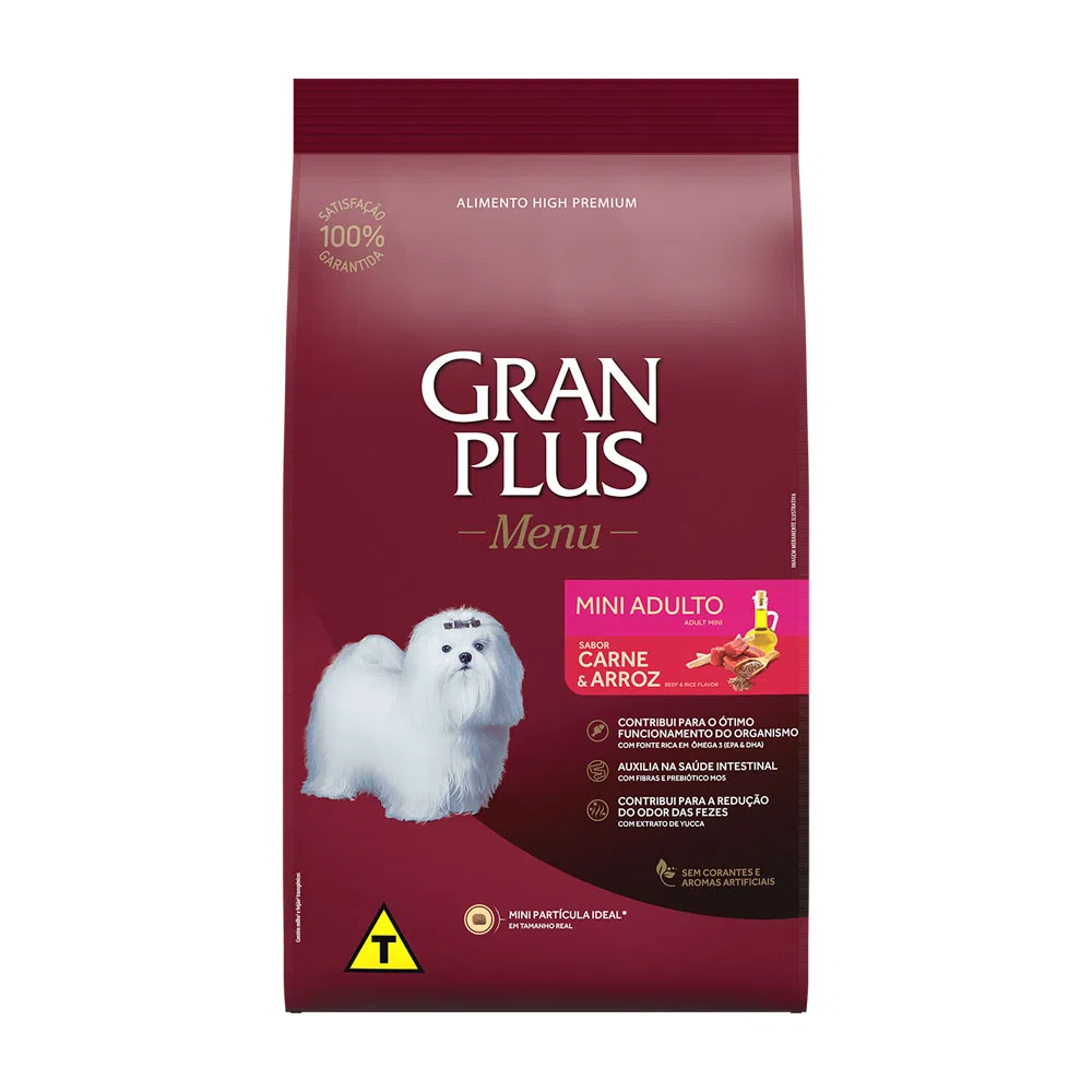 RAÇÃO GRANPLUS MENU CÃO ADULTO MINI CARNE E ARROZ 15KG