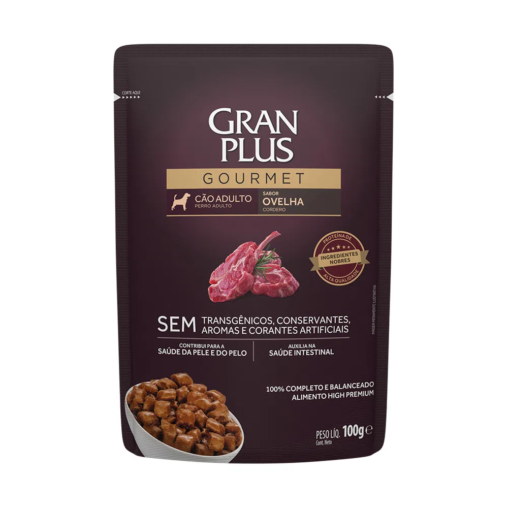 RAÇÃO ÚMIDA GRANPLUS GOURMET SACHÊ CÃO ADULTO OVELHA 100G