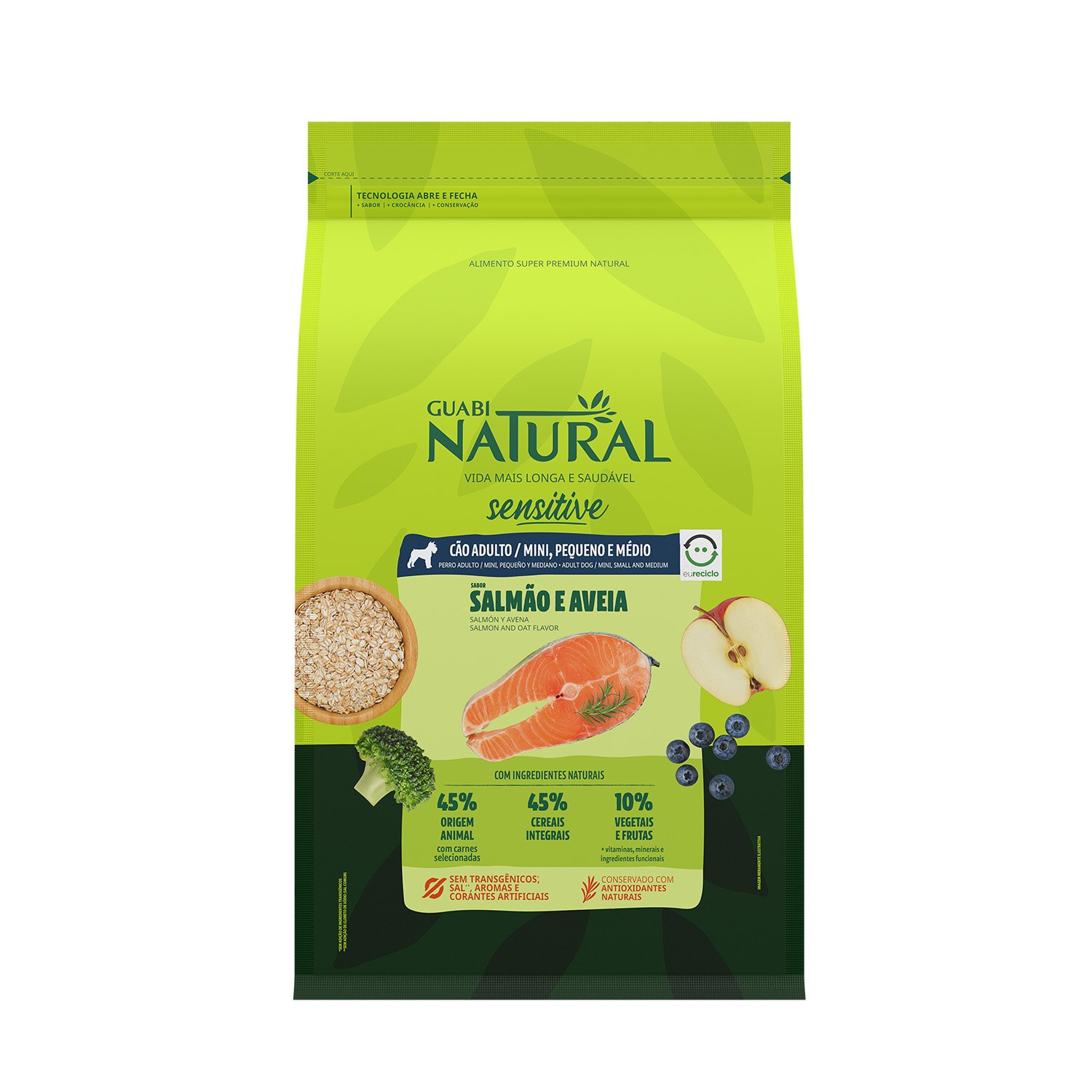 RAÇÃO GUABI NATURAL CÃO ADULTO SENSITIVE MINI PEQUENO E MÉDIO SALMÃO E AVEIA 2,5KG