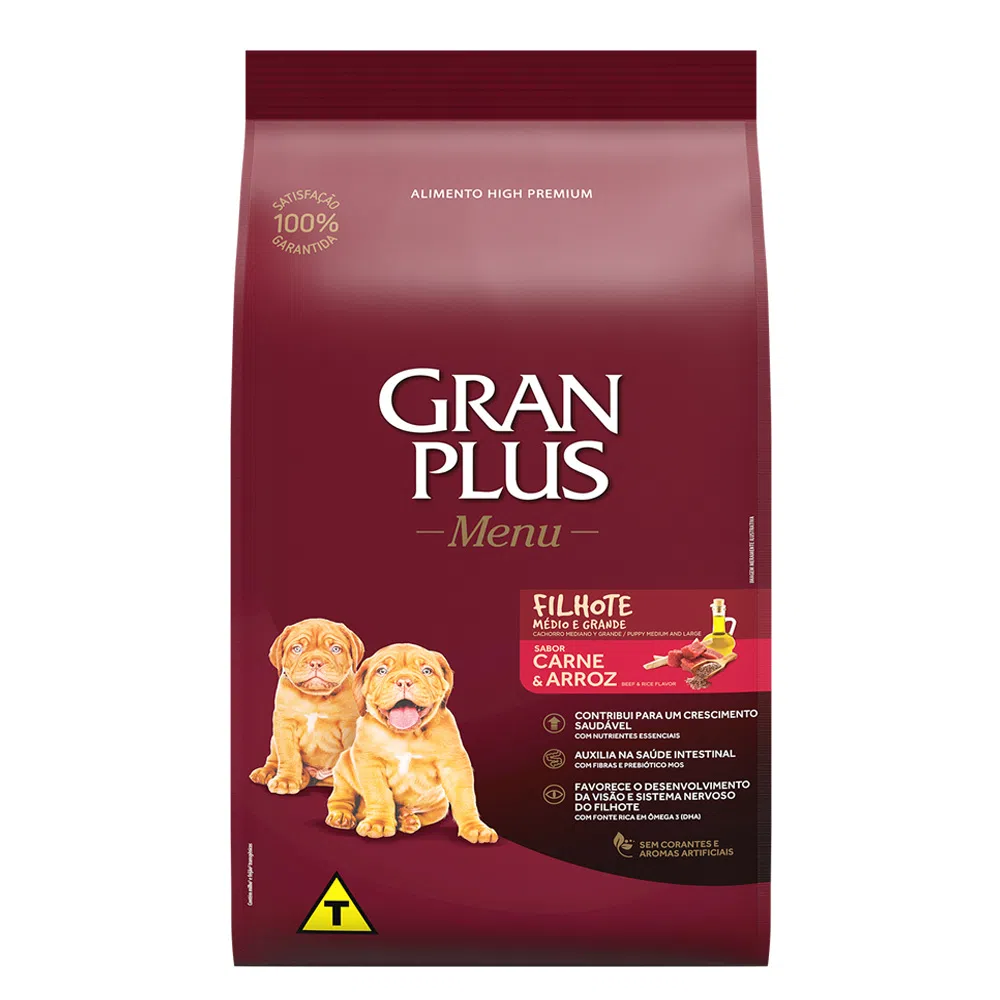 RAÇÃO GRANPLUS MENU CÃO FILHOTE MÉDIO E GRANDE CARNE E ARROZ 3KG