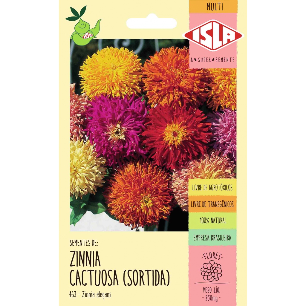 SEMENTE DE FLOR ZINNIA CACTUOSA SORTIDA 250MG - ISLA