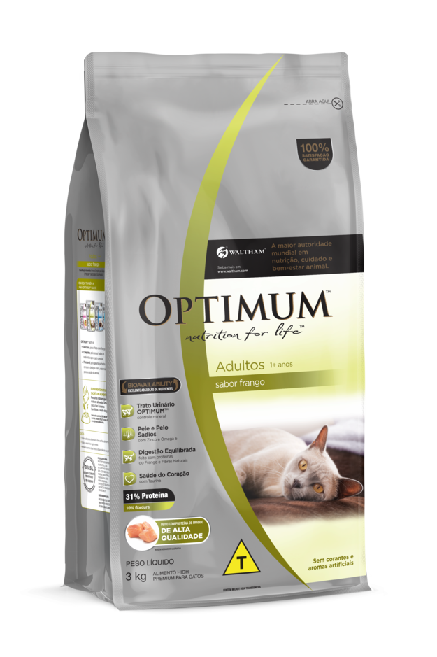 RAÇÃO OPTIMUM PARA GATOS ADULTOS 1+ ANOS FRANGO 3KG