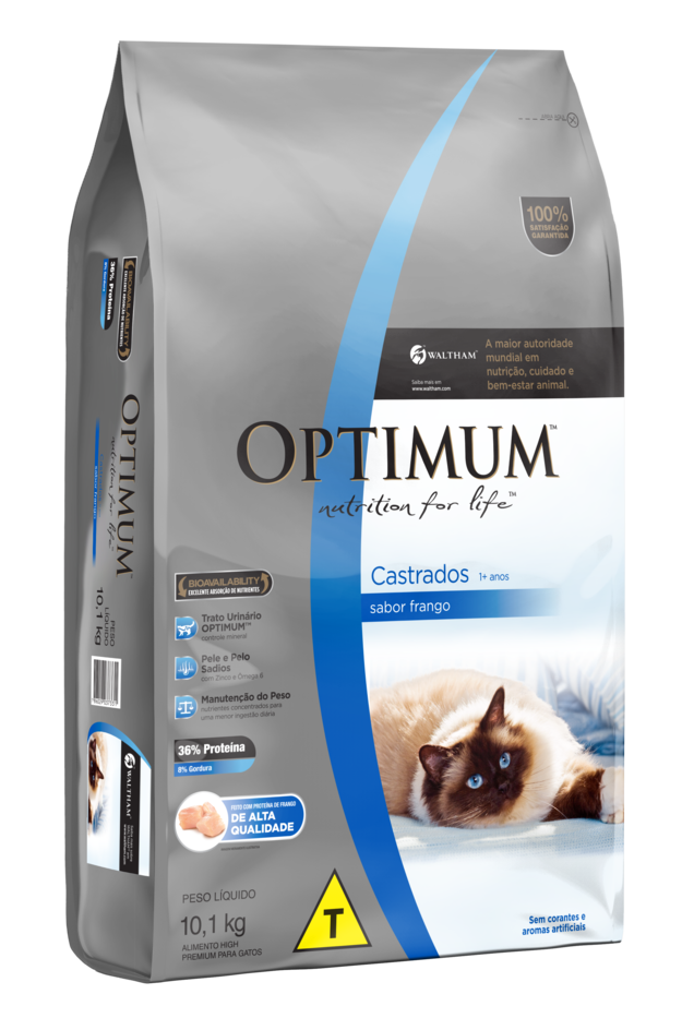 RAÇÃO OPTIMUM PARA GATOS ADULTOS CASTRADOS 1+ ANOS FRANGO 10,1KG