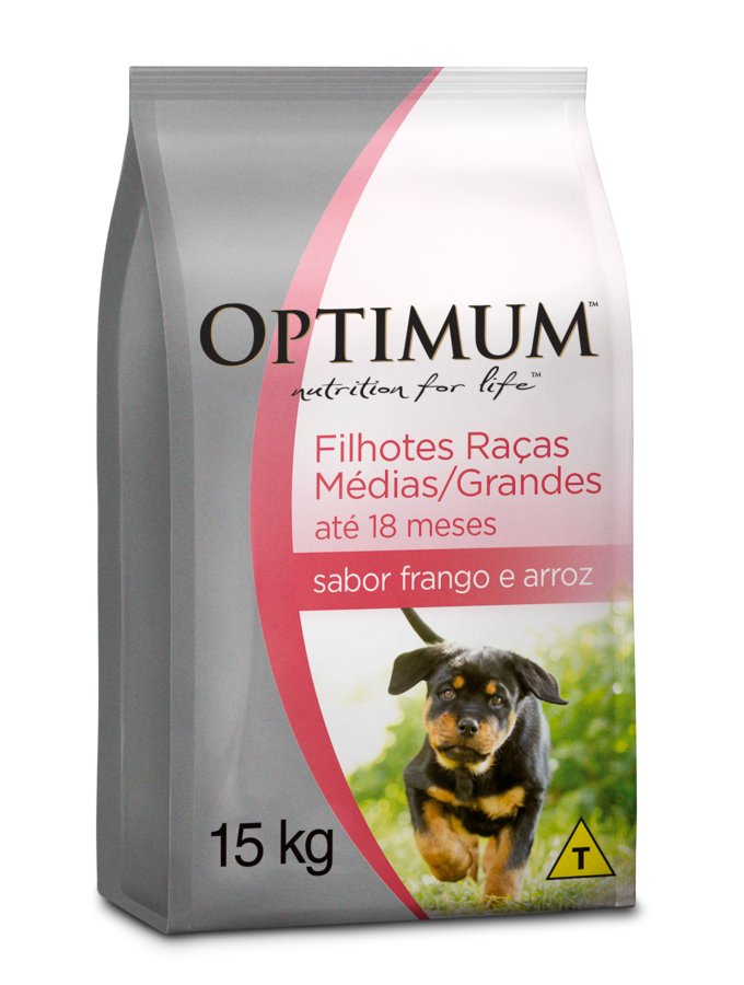 RAÇÃO OPTIMUM PARA CÃES FILHOTES DE RAÇAS MÉDIAS E GRANDES ATÉ 18 MESES FRANGO E ARROZ 15KG