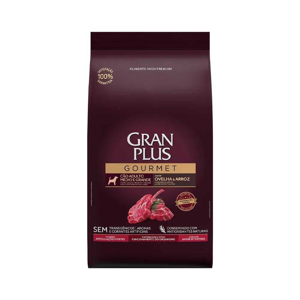 RAÇÃO GRANPLUS GOURMET CÃO ADULTO MÉDIO E GRANDE OVELHA E ARROZ 3KG