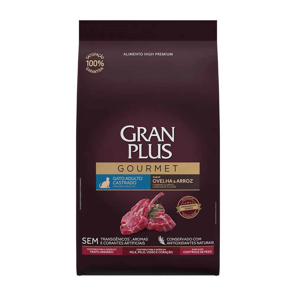 RAÇÃO GRANPLUS GOURMET GATO ADULTO CASTRADO OVELHA E ARROZ 1KG