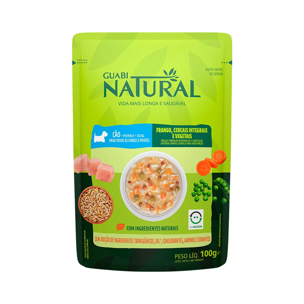 RAÇÃO ÚMIDA GUABI NATURAL SACHÊ CÃO ADULTO FRANGO E CEREAIS 100g