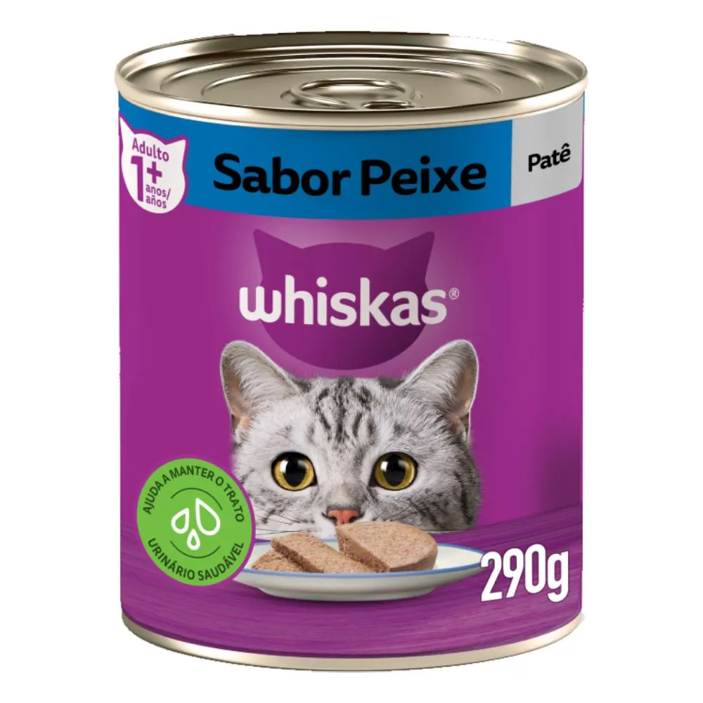 RAÇÃO ÚMIDA WHISKAS LATA PATÊ DE PEIXE PARA GATOS ADULTOS 290G