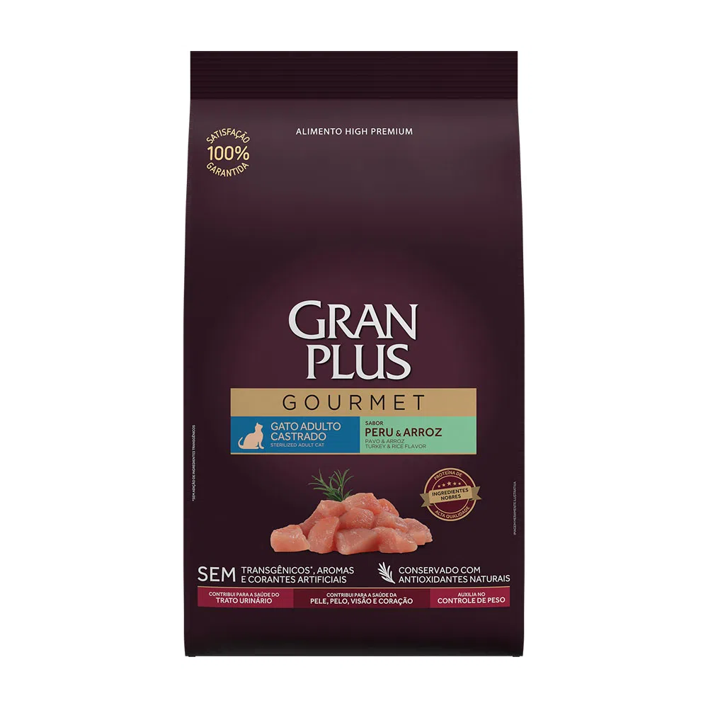 RAÇÃO GRANPLUS GOURMET GATO ADULTO CASTRADO PERU E ARROZ 3KG