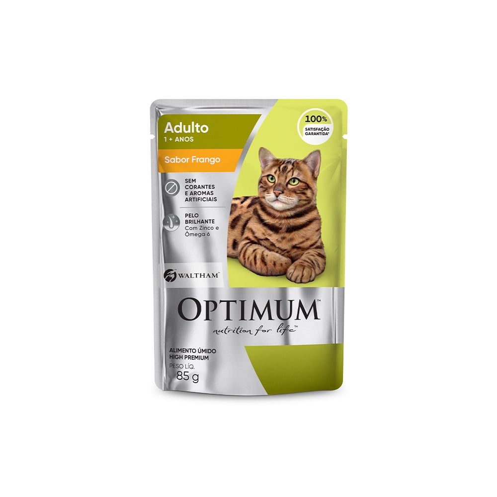 RAÇÃO ÚMIDA OPTIMUM SACHÊ PARA GATOS ADULTOS FRANGO 85G