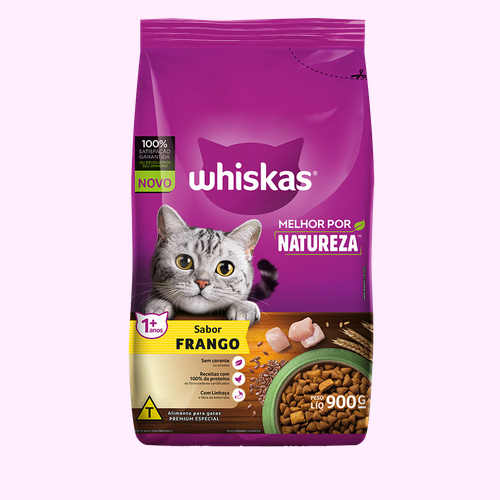 RAÇÃO WHISKAS MELHOR POR NATUREZA FRANGO GATOS ADULTOS 900G