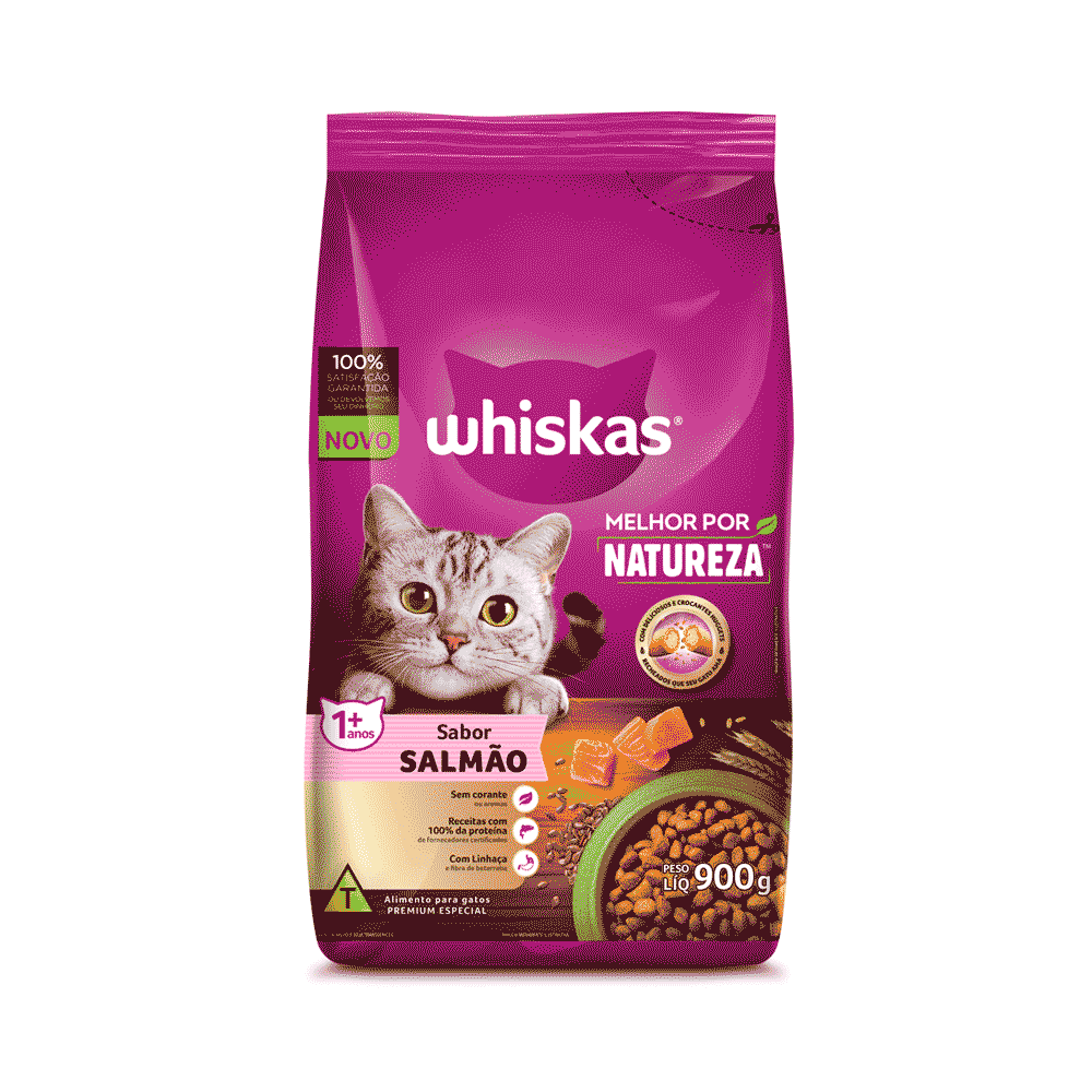 RAÇÃO WHISKAS MELHOR POR NATUREZA SALMÃO GATOS ADULTOS 900G