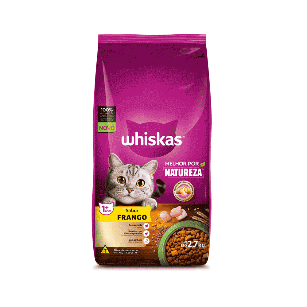 RAÇÃO WHISKAS MELHOR POR NATUREZA FRANGO GATOS ADULTOS 2,7KG