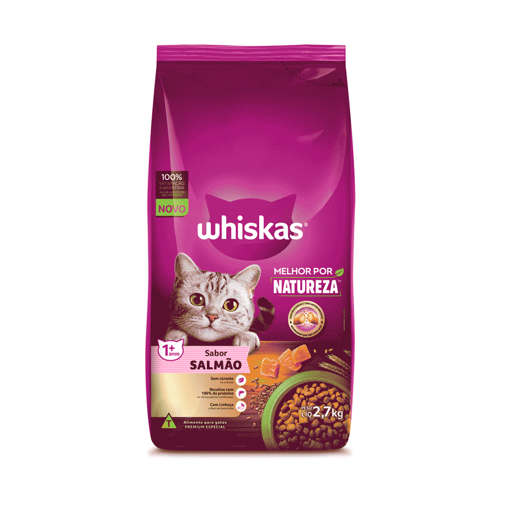 RAÇÃO WHISKAS MELHOR POR NATUREZA SALMÃO GATOS ADULTOS 2,7KG