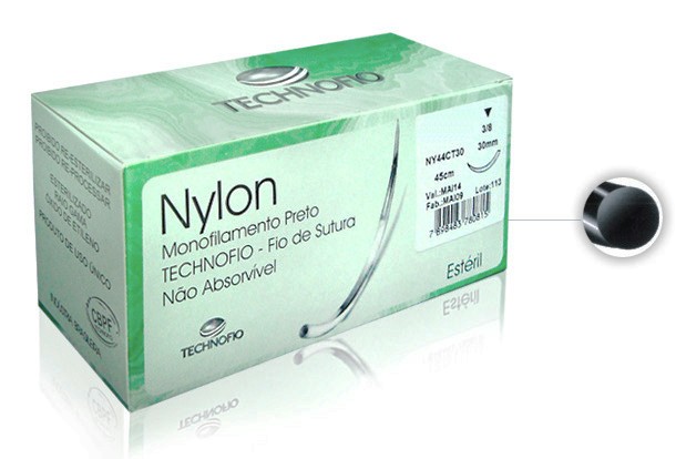 FIO PARA SUTURA NYLON MONOFILAMENTO PRETO 0 4CM 3/8 NY04CT40 - TECHNOFIO