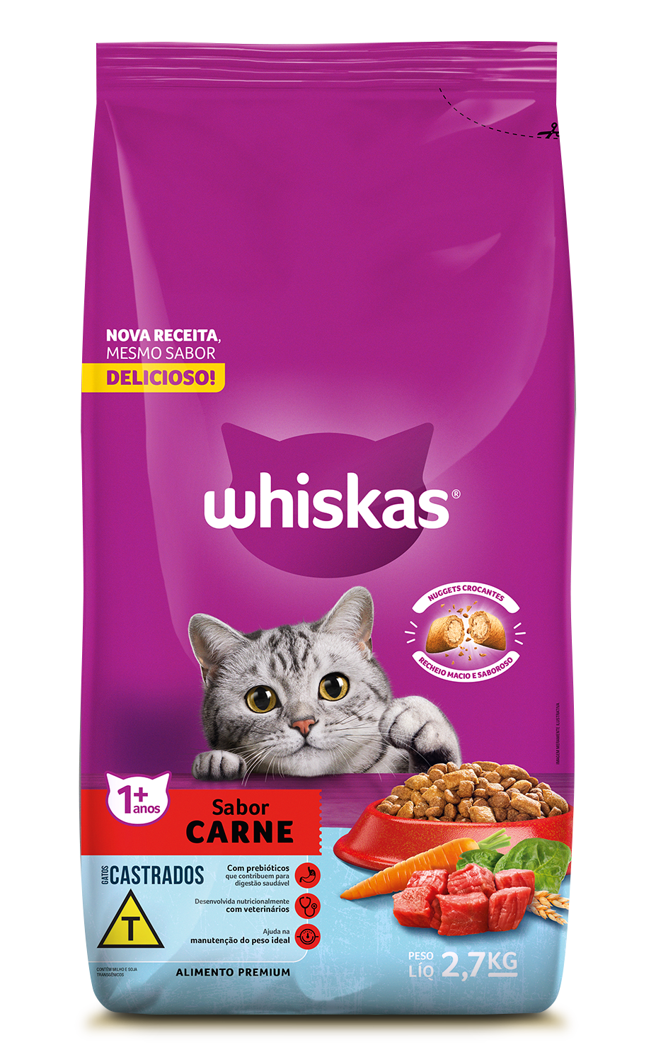 RAÇÃO WHISKAS CARNE GATOS ADULTOS CASTRADOS 2,7KG