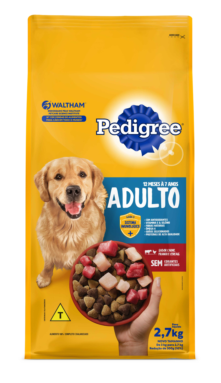 RAÇÃO PEDIGREE CARNE, FRANGO E CEREAIS CÃES ADULTOS RAÇAS MÉDIAS E GRANDES 2,7KG