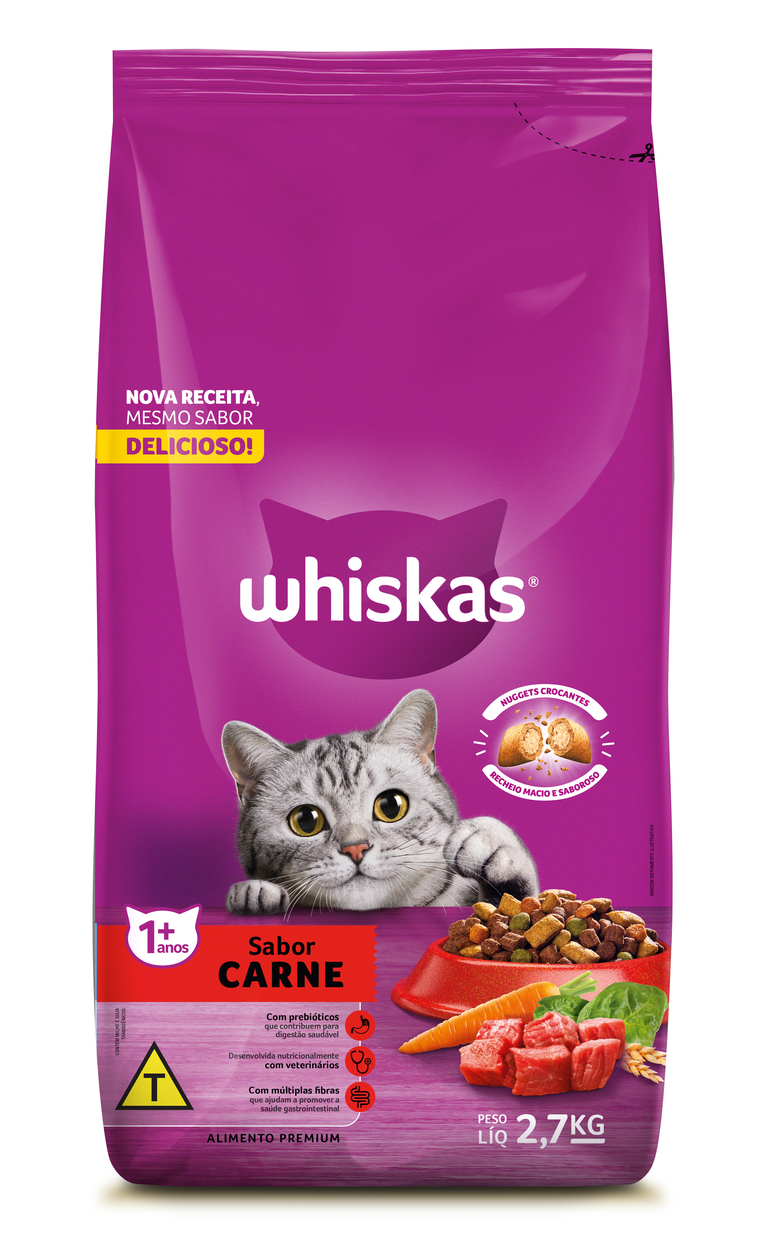 RAÇÃO WHISKAS CARNE GATOS ADULTOS 2,7KG