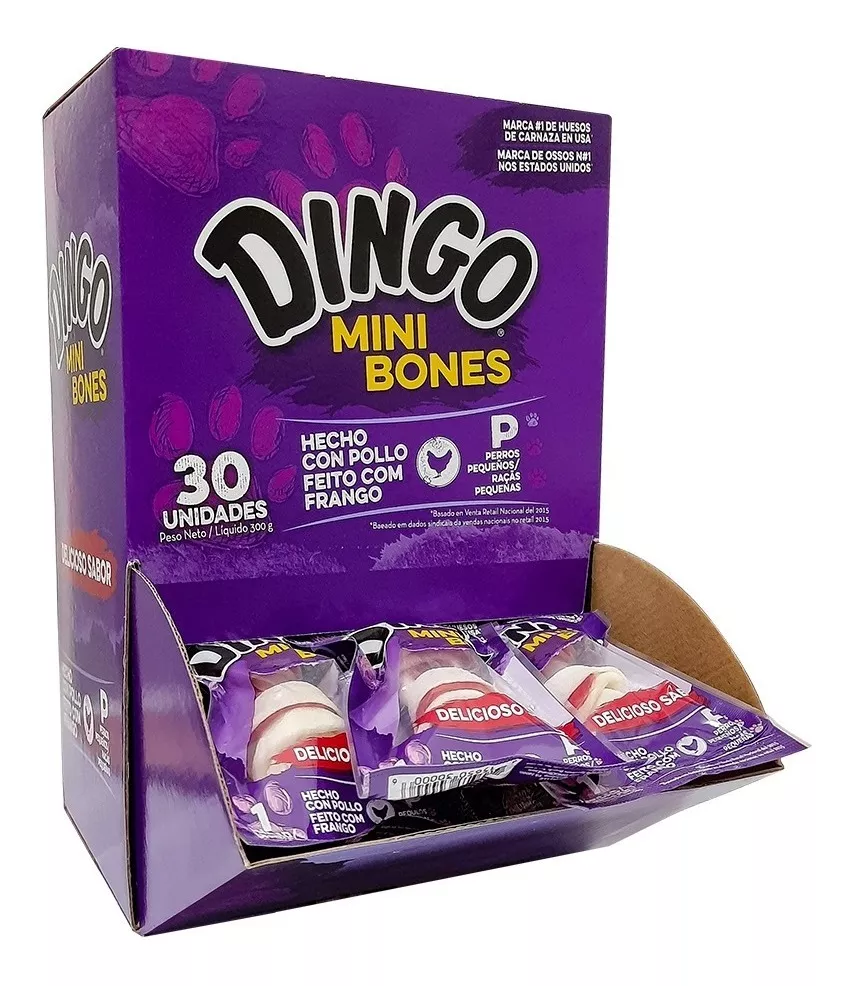 DISPLAY COM 30 UNIDADES DE MINI PETISCO OSSO NÓ BONE SABOR ORIGINAL 10G CADA - DINGO