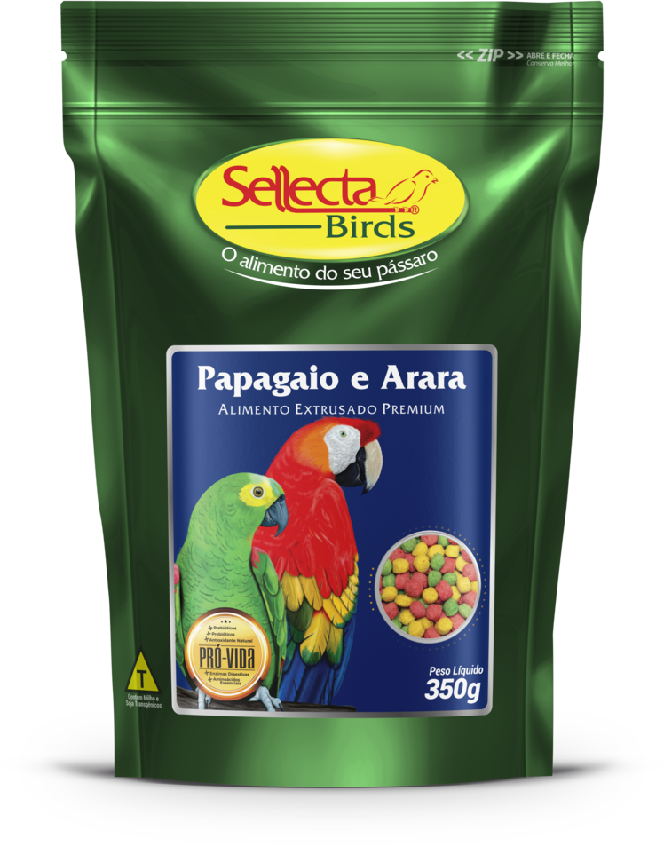 RAÇÃO EXTRUSADO PAPAGAIO E ARARA NATURAL COM FRUTAS 350G - SELLECTA