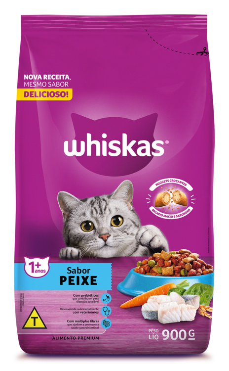 RAÇÃO WHISKAS PEIXE GATOS ADULTOS 900G