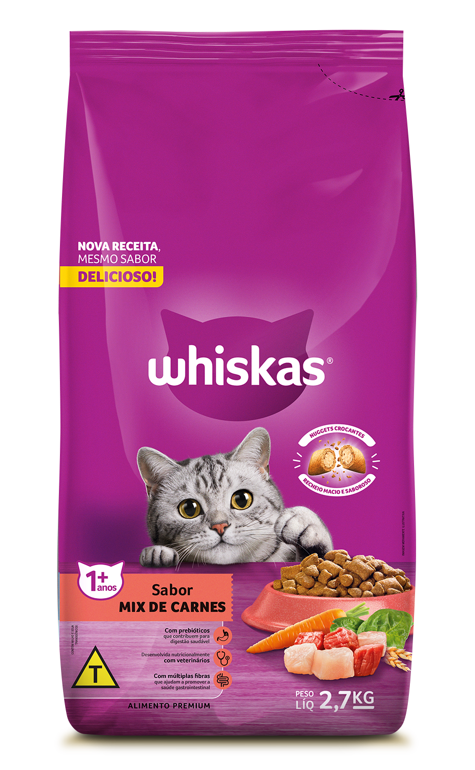 RAÇÃO WHISKAS MIX DE CARNES GATOS ADULTOS 2,7KG