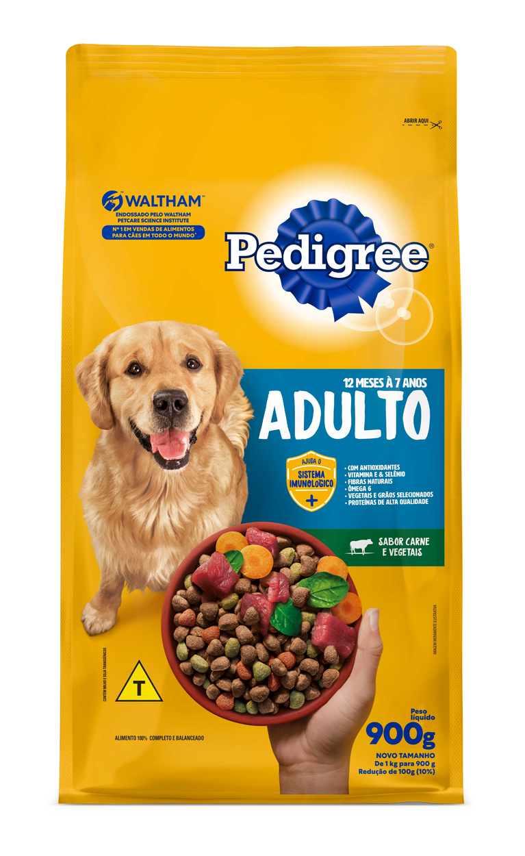 RAÇÃO PEDIGREE CARNE E VEGETAIS CÃES ADULTOS RAÇAS MÉDIAS E GRANDES 900GR