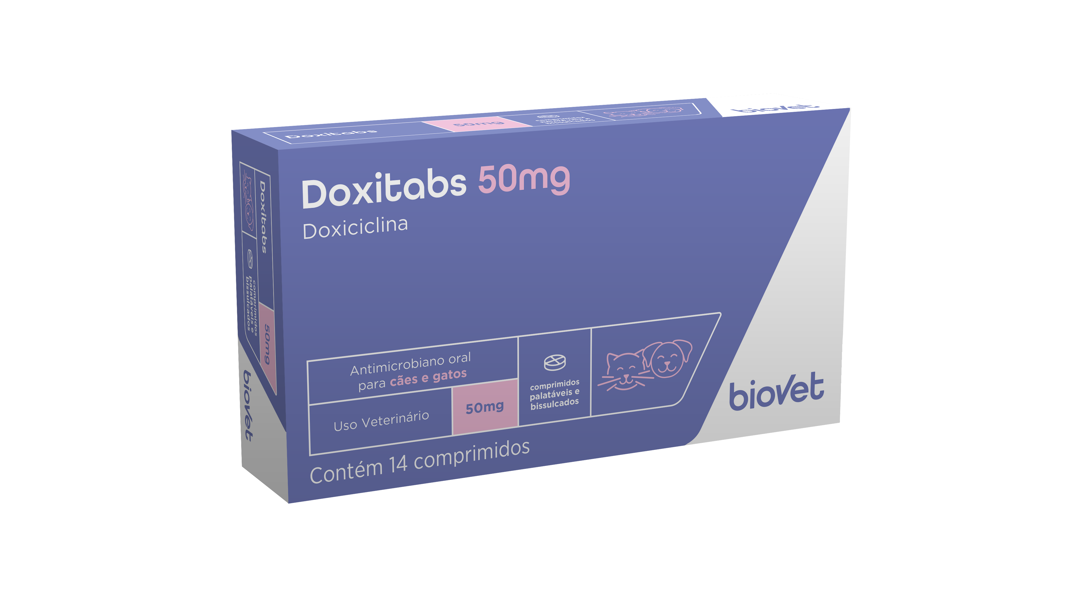 ANTIMICROBIANO DOXITABS 50MG PARA CÃES E GATOS 14 COMPRIMIDOS - BIOVET