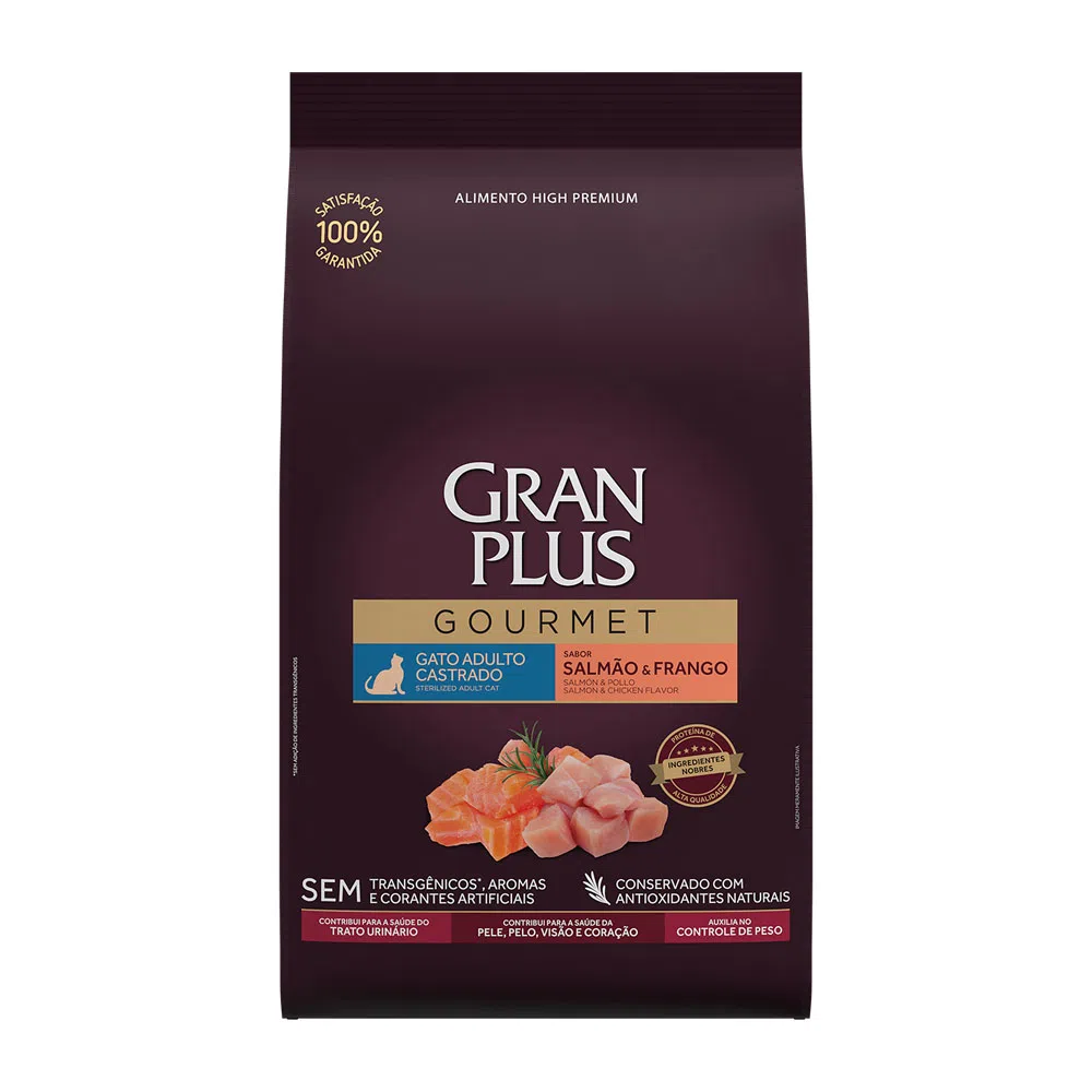 RAÇÃO GRANPLUS GOURMET GATO ADULTO CASTRADO SALMÃO E FRANGO 1KG