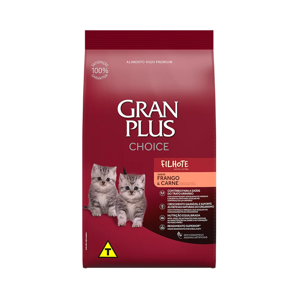 RAÇÃO GRANPLUS CHOICE GATO FILHOTE FRANGO E CARNE 10,1KG 