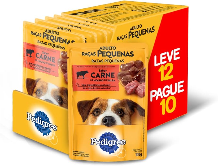 RAÇÃO ÚMIDA PEDIGREE SACHÊ CARNE AO MOLHO PARA CÃES ADULTOS DE RAÇAS PEQUENAS 100G LEVE 12 PAGUE 10