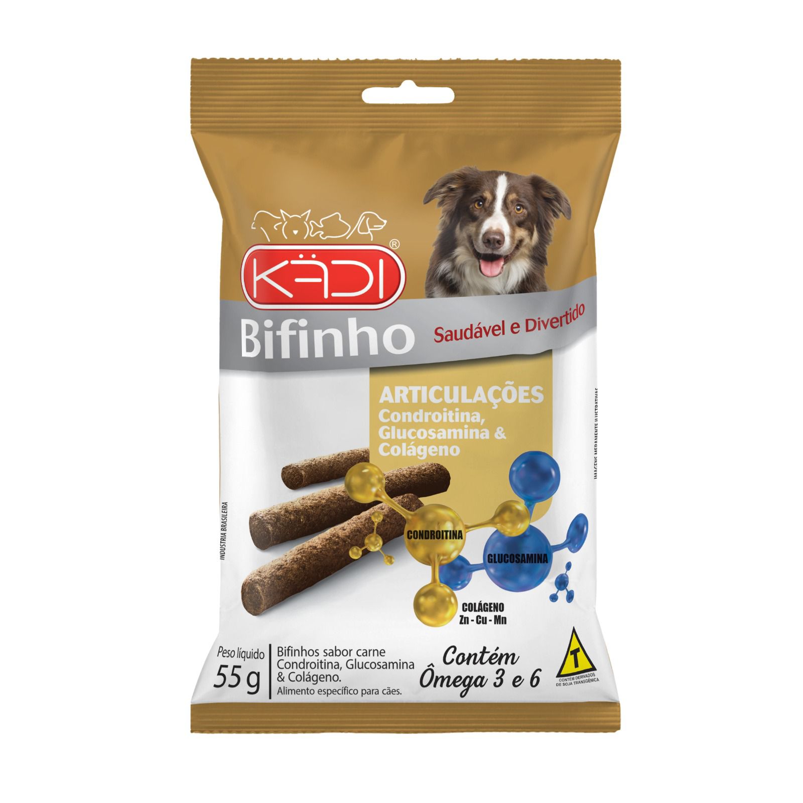 SNACK PARA CÃES BIFINHO KADI ARTICULAÇÕES CONDROITINA, GLUCOSAMINA E COLÁGENO SABOR CARNE 55G - KADI