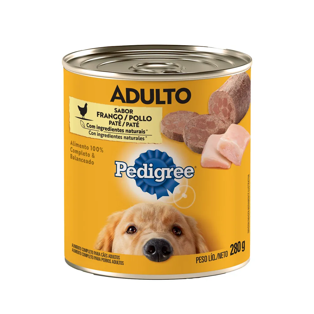 RAÇÃO ÚMIDA PEDIGREE LATA PATÊ DE FRANGO PARA CÃES ADULTOS 280G