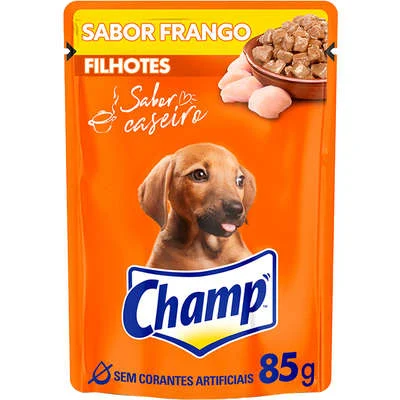 RAÇÃO ÚMIDA CHAMP SACHÊ PARA CÃES FILHOTES SABOR CASEIRO FRANGO 85G