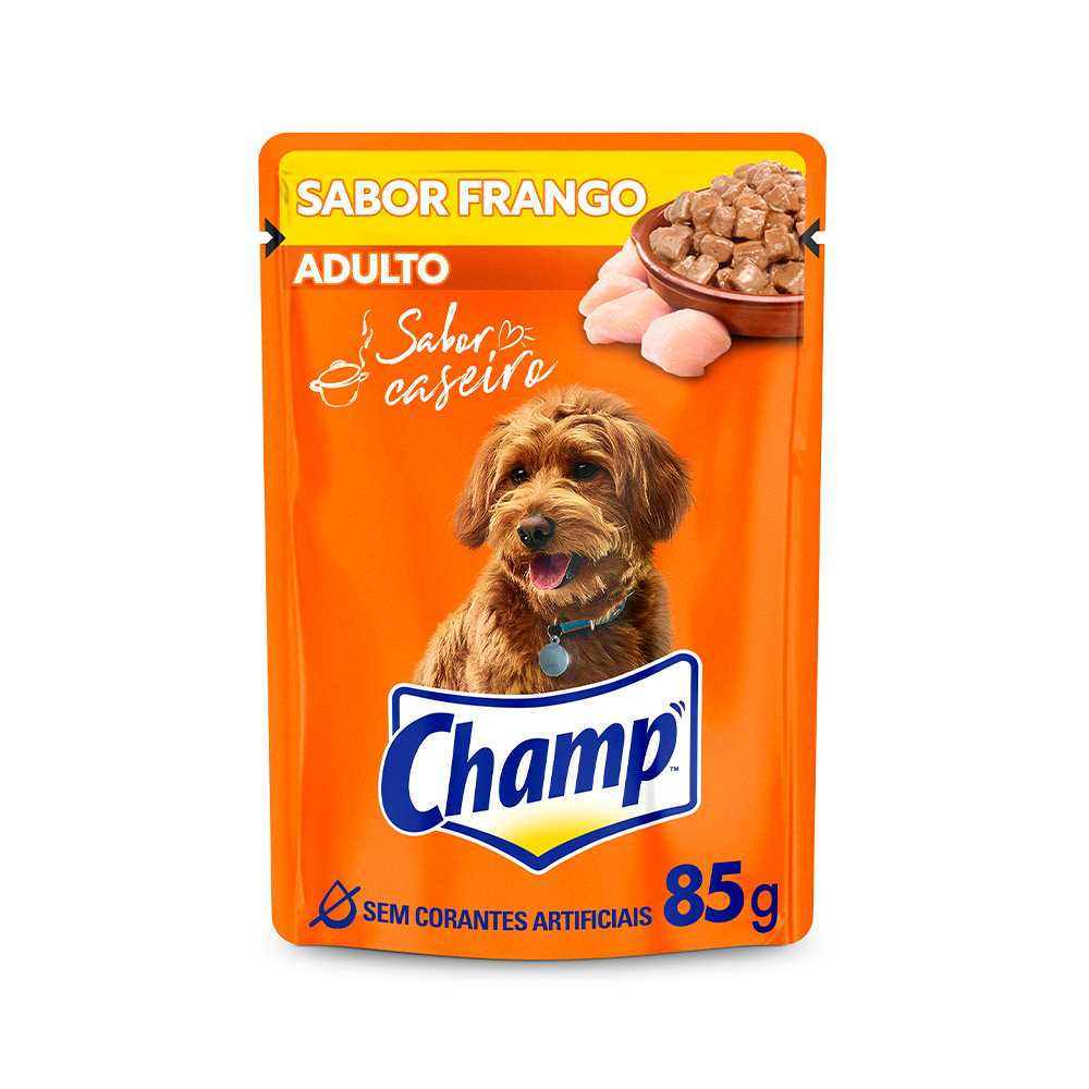 RAÇÃO ÚMIDA CHAMP SACHÊ PARA CÃES ADULTOS SABOR CASEIRO FRANGO 85G