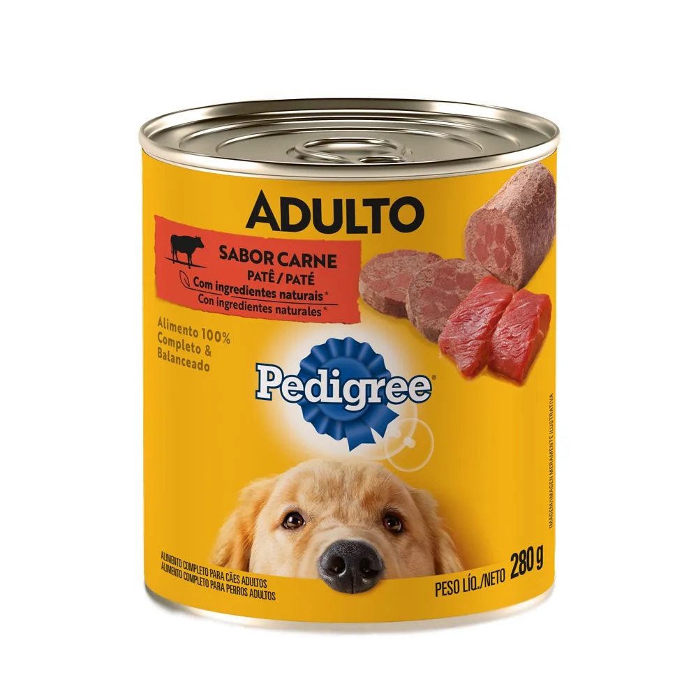 RAÇÃO ÚMIDA PEDIGREE LATA PATÊ DE CARNE PARA CÃES ADULTOS 280G