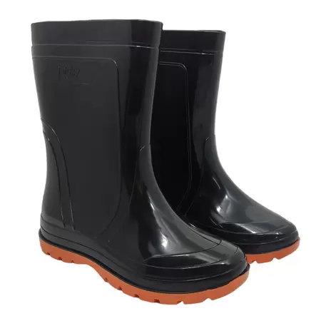 BOTA GALOCHA INFANTIL PEGA FORTE PRETO SOLADO LARANJA SEM FORRO N°35/36 - GRENDENE